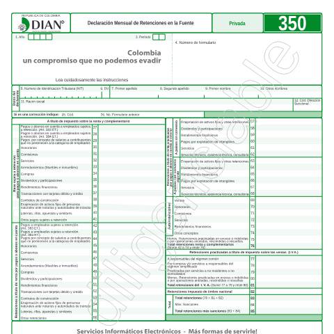 Vista previa del documento Declaración Mensual de Retenciones en la Fuente — Año 2016, Colombia (CERFA n°F350-2016)