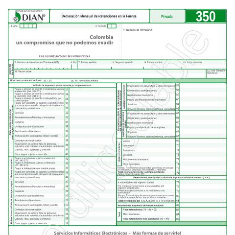 Vista previa del documento Declaración Mensual de Retenciones en la Fuente — Año 2014, Colombia (CERFA n°F350-2014)