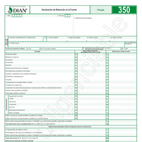 Vista previa del documento Declaración Mensual de Retenciones en la Fuente — Año 2017, Colombia (CERFA n°F350-2017)
