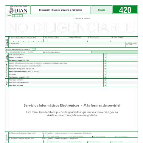 Vista previa del documento Declaración y Pago del Impuesto al Patrimonio — Año 2009, Colombia (CERFA n°F420-2009)