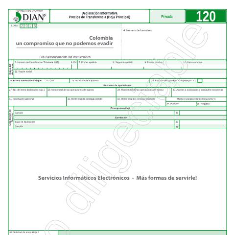 Vista previa del documento Declaración Informativa Precios de Transferencia — Año 2016, Colombia (CERFA n°F120-2016)