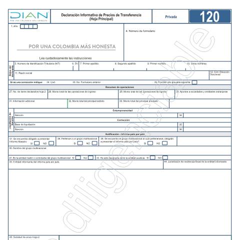 Vista previa del documento Declaración informativa de Precios Transferencia - Resolución 00019 de 2020 — Año 2021, Colombia (CERFA n°F120-2021)