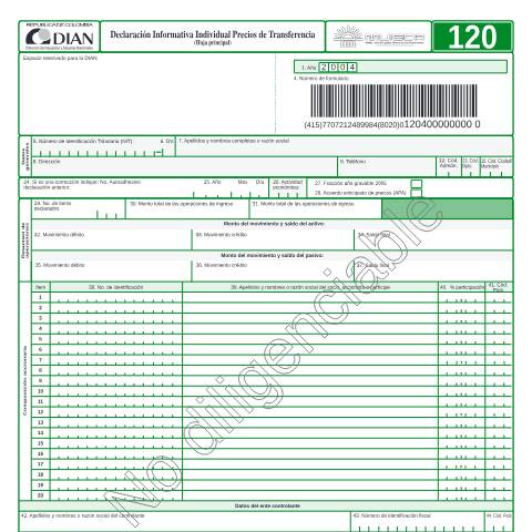 Vista previa del documento Declaración informativa individual precios de transferencia — Año 2005, Colombia (CERFA n°F120-2005)