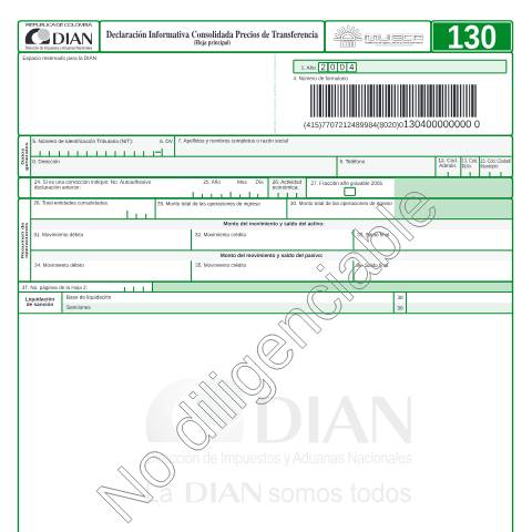 Vista previa del documento Declaración informativa consolidada precios de transferencia — Año 2005, Colombia (CERFA n°F130-2005)