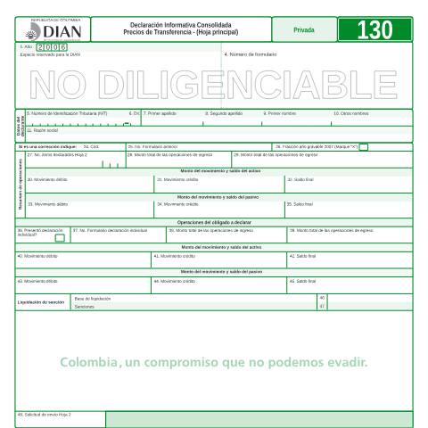 Vista previa del documento Declaración informativa consolidada precios de transferencia -(hoja principal) — Año 2007, Colombia (CERFA n°F130-2007)