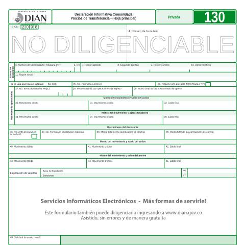 Vista previa del documento Declaración Informativa Consolidada Precios de Transferencia (Hoja principal) — Año 2009, Colombia (CERFA n°F130-2009)