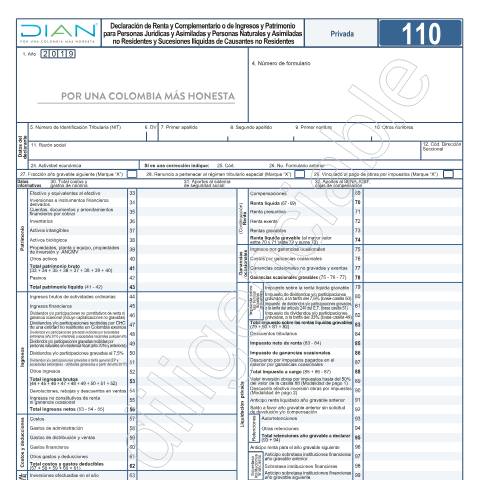 Vista previa del documento Declaración de Renta y Complementario o de Ingresos y Patrimonio para Personas Jurídicas y Asimiladas y Personas Naturales y Asimiladas no Residentes y Sucesiones Ilíquidas de Causantes no Residentes - Resolución 00023 de marzo 18 de 2020 — Año 2020, Colombia (CERFA n°F110-2020)