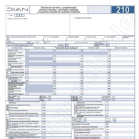 Vista previa del documento Declaración de renta y complementario personas naturales y asimiladas residentes y sucesiones ilíquidas de causantes residentes. Modificado por la Resolución 000120 del 31 de julio de 2024 — Año 2026, Colombia (CERFA n°F210-2026)