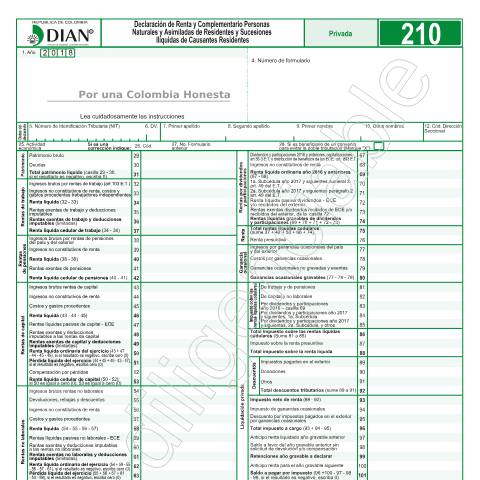 Vista previa del documento Declaración de Renta y Complementario Personas Naturales y Asimiladas de Residentes y Sucesiones Ilíquidas de Causantes Residentes - Resolución 16 de marzo 7 de 2019 — Año 2019, Colombia (CERFA n°F210-2019)