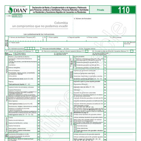 Vista previa del documento Declaración de Renta y Complementario o de Ingresos y Patrimonio — Año 2018, Colombia (CERFA n°F110-2018)