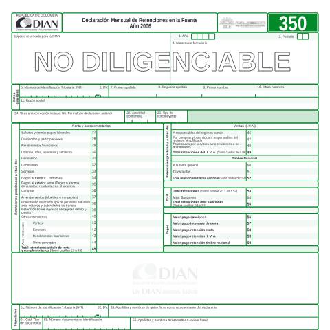Vista previa del documento Declaración mensual de retenciones en la fuente año 2006 — Año 2006, Colombia (CERFA n°F350-2006)