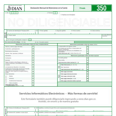 Vista previa del documento Declaración Mensual de Retenciones en la Fuente — Año 2010, Colombia (CERFA n°F350-2010)