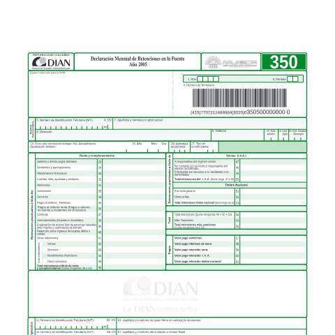 Vista previa del documento Declaración mensual de retenciones en la fuente año 2005 — Año 2005, Colombia (CERFA n°F350-2005)