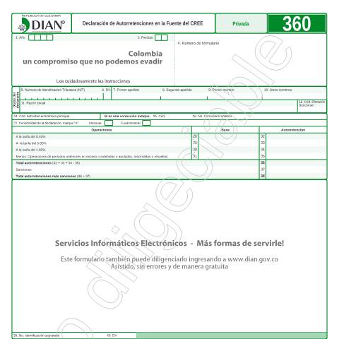 Vista previa del documento Declaraciones de Autorretenciones en la Fuente del CREE — Año 2015, Colombia (CERFA n°F360-2015)
