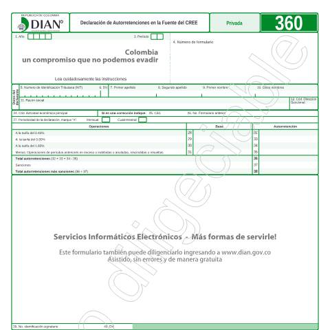Vista previa del documento Declaraciones de Autorretenciones en la Fuente del CREE — Año 2016, Colombia (CERFA n°F360-2016)