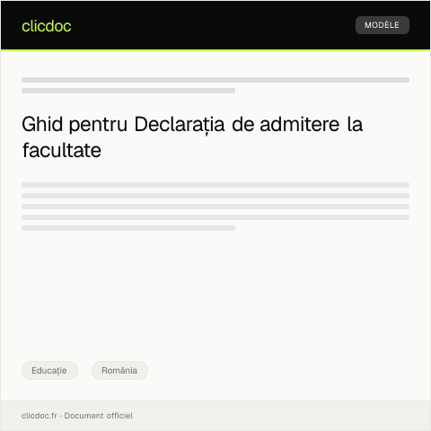 Document preview: Declarație de admitere la instituția de învățământ superior — Educație, România