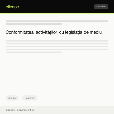 Document preview: Declarație de conformitate a activității cu legislația în domeniul mediului — Juridic, România