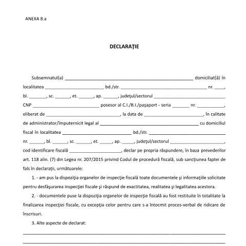 Document preview: Declarație (OPANAF 3711/2015) — Alte declarații, România (CERFA n°O3711_15_A8)