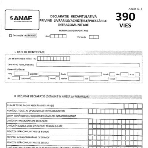 Document preview: Declarație recapitulativă privind livrările/achizițiile/prestările intracomunitare (OPANAF 705/2020) — Declarații informative, România (CERFA n°390_OPANAF_705_2020)