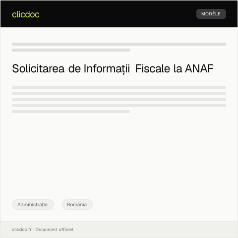 Document preview: Declarație pentru solicitarea de informații din evidențele fiscale naționale — Administrație, România