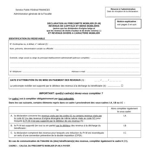 Aperçu du document Déclaration 273 (PDF, 269.54 Ko) — Versions antérieures des formulaires de déclaration, Belgique (CERFA n°121-273)
