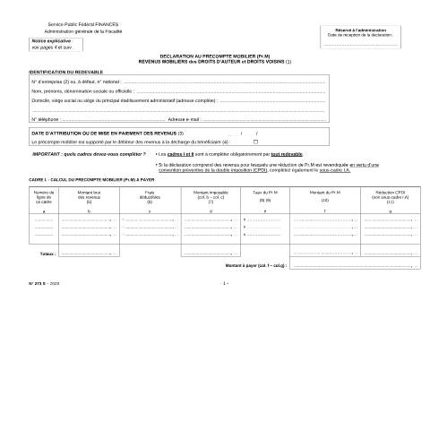 Aperçu du document Déclaration 273S (PDF, 241.72 Ko) — Déclarations, Belgique (CERFA n°121-273s)