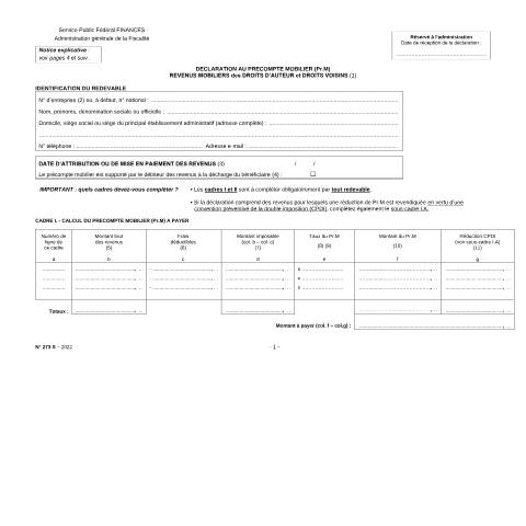 Aperçu du document Déclaration 273S (PDF, 196.76 Ko) — Versions antérieures des formulaires de déclaration, Belgique (CERFA n°121-273s)