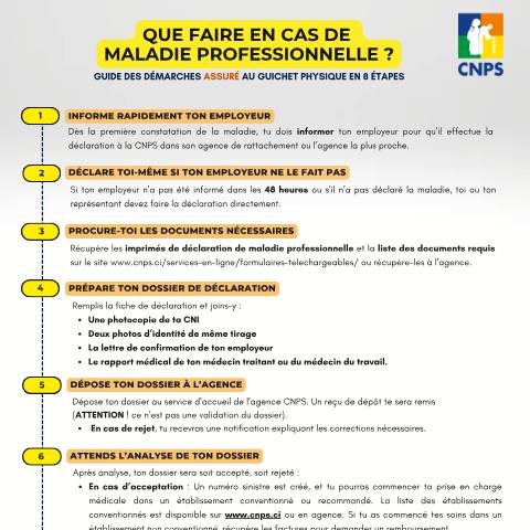 Aperçu du document ACCIDENT DE TRAVAIL GUIDE DES DÉMARCHES DE L’ASSURE — Document CNPS (prévoyance sociale), Côte d'Ivoire