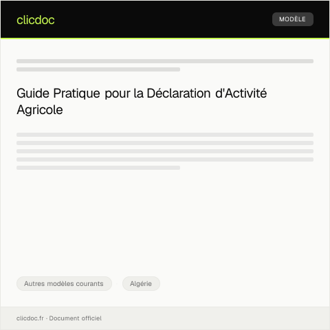 Aperçu du document Formulaire de déclaration d'activité agricole — Autres modèles courants, Algérie