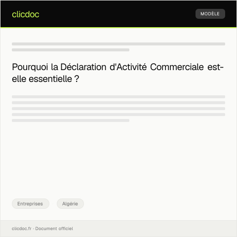 Aperçu du document Déclaration d'activité commerciale pour la fiscalité — Entreprises, Algérie