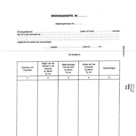 Aperçu du document Brouwaangifte — Alcohol en alcoholhoudende dranken, Belgique (CERFA n°ACC_FORM_Brouwaangifte-17-03-2017)