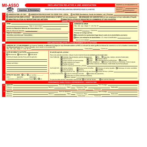 Aperçu du document Déclaration relative à une association (M0 ASSO) — Particuliers, France (CERFA n°15909*02)