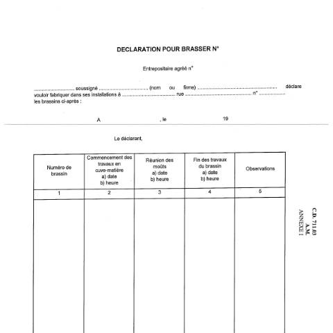 Aperçu du document Déclaration pour brasser — Alcool et boissons alcoolisées, Belgique (CERFA n°ACC_FORM_Declaration pour brasser-2017-03-20)