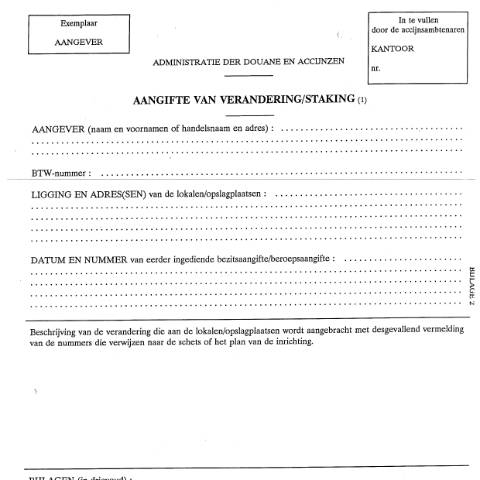 Aperçu du document 109: Aangifte van verandering/staking — Alcohol en alcoholhoudende dranken, Belgique (CERFA n°ACC_FORM_Aangifte-verandering-staking-17-03-2017)
