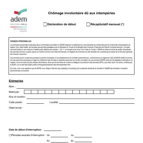 Aperçu du document Chômage involontaire dû aux intempéries - déclaration — Chomage, Luxembourg (CERFA n°Decl-debut-Chomage-involontaire-du-aux-intemperies)