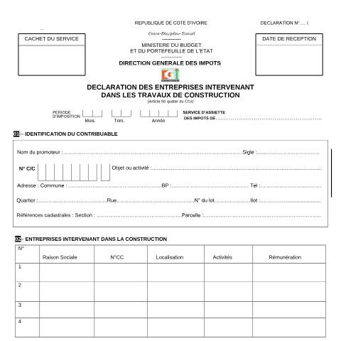 Aperçu du document DECLARATION CONSTRUCTION — Imprimé / Formulaire fiscal, Côte d'Ivoire