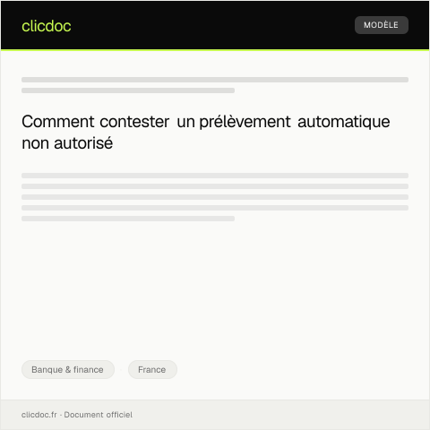 Aperçu du document Déclaration de contestation de prélèvement automatique — Banque & finance, France