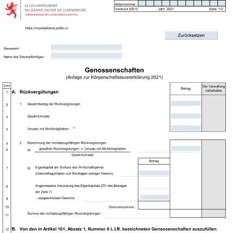 Aperçu du document Anlage: "Genossenschaften" — Annexes, Luxembourg (CERFA n°520 D)