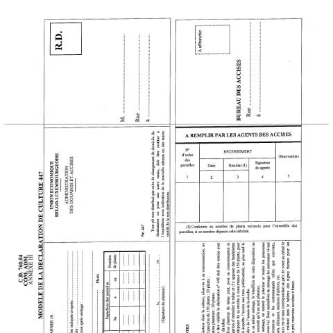 Aperçu du document Modèle déclaration de culture 447 — Producteurs de tabac, Belgique (CERFA n°ACC_FORM_Declaration de culture 447-2017-03-20)