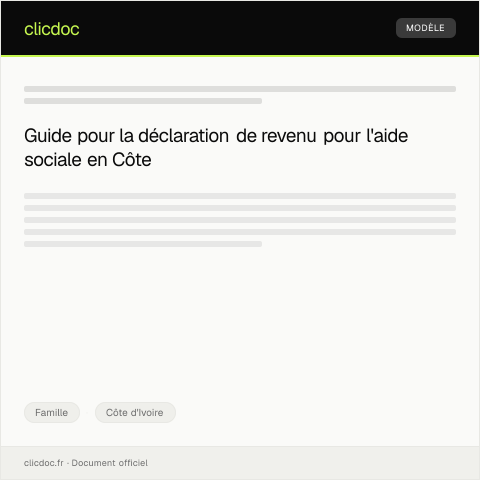 Aperçu du document Déclaration de revenu pour la demande d’aide sociale — Famille, Côte d'Ivoire