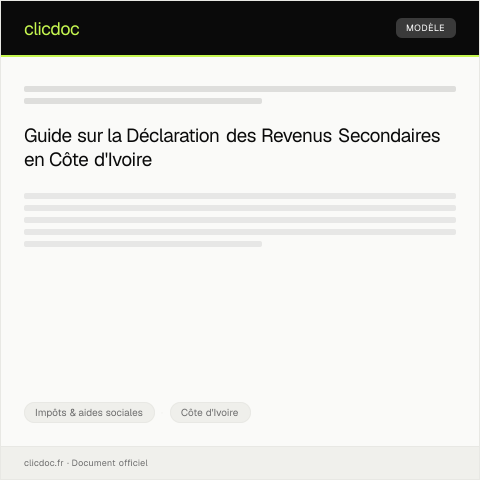 Aperçu du document Déclaration de revenus pour une activité secondaire — Impôts & aides sociales, Côte d'Ivoire