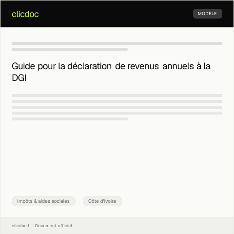 Aperçu du document Déclaration de revenus annuels à la Direction des Impôts — Impôts & aides sociales, Côte d'Ivoire