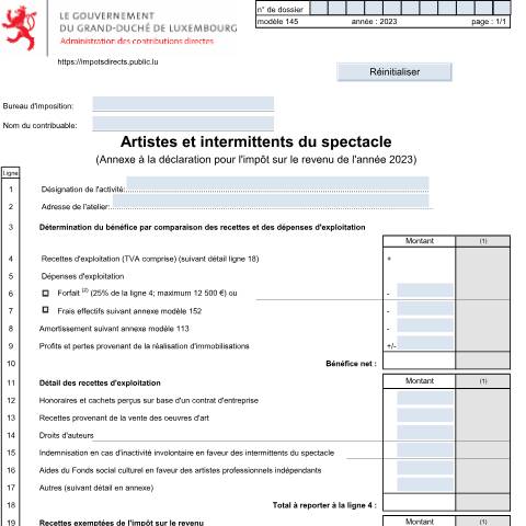Aperçu du document Annexe: "Artistes et intermittents du spectacle" — Annexes, Luxembourg (CERFA n°145)