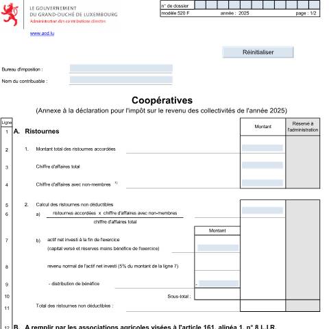 Aperçu du document Annexe: "Coopératives" — Annexes, Luxembourg (CERFA n°520 F)