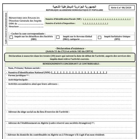 Aperçu du document GN °08 — Formulaires de déclaration, Algérie (CERFA n°GN °08)