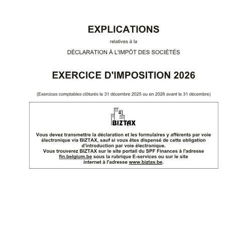Aperçu du document Explications relatives à la déclaration à l'impôt des sociétés - exercice d'imposition 2026 (PDF, 750.51 Ko) — Documents, Belgique (CERFA n°121-declaration-isoc-explications-2026)