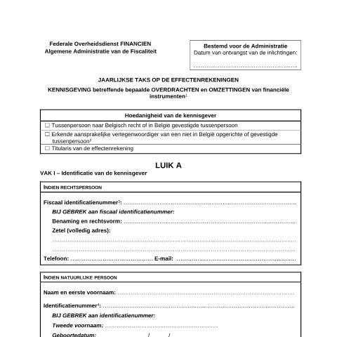 Aperçu du document het formulier 270-TA-D in te vullen (PDF, 237.86 KB) — Hoe en wanneer de kennisgeving betreffende overdrachten of omzettingen van financiële instrumenten bedoeld door de specifieke antimisbruikbepaling overmaken?, Belgique (CERFA n°124-taks-effectenrekeningen-kennisgeving-overdrachten-omzettingen-financiele-instrumenten)