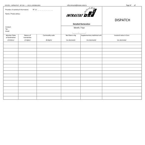 Aperçu du document en Dispatch - detailed declaration — Intrastat, Luxembourg (CERFA n°expedition-detaillee)