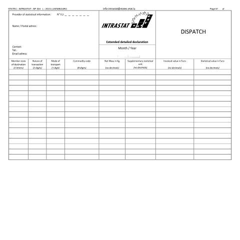 Aperçu du document en Dispatch - extended declaration — Intrastat, Luxembourg (CERFA n°expedition-etendue)