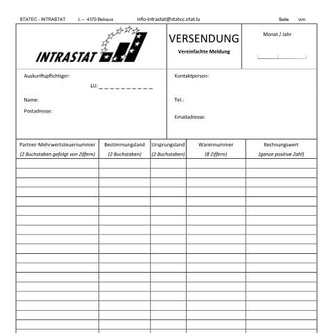 Aperçu du document de Versendung - Vereinfachte Meldung — Intrastat, Luxembourg (CERFA n°FormularVersendungVereinfacht)